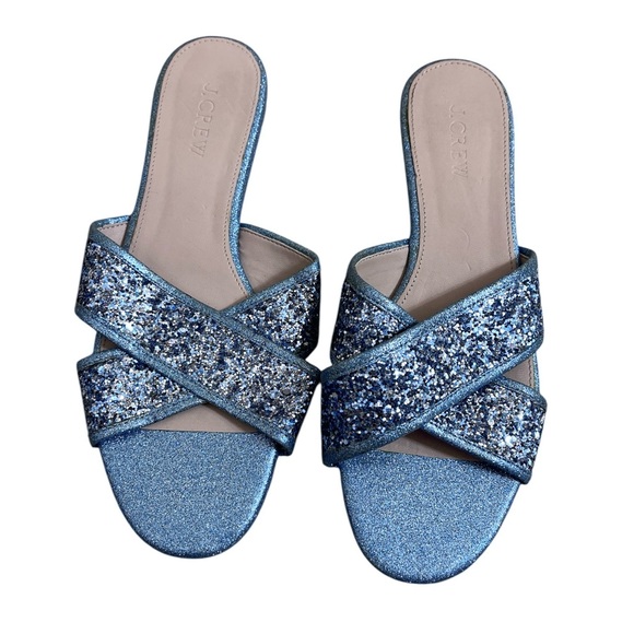 J.Crew elemental blue glitter criss cross slides - Picture 1 of 1